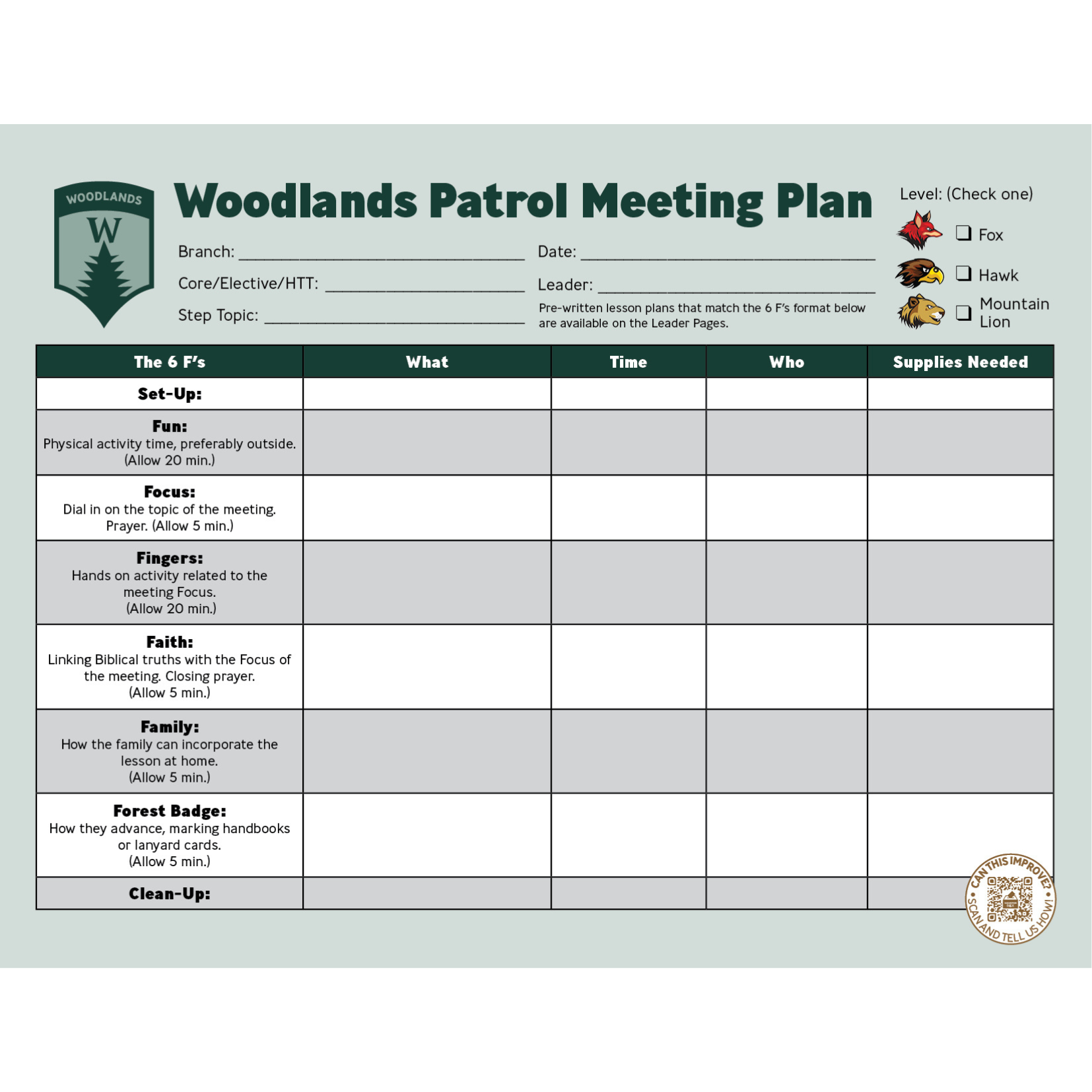 diary practice Souvenir Patrol Meeting Plan Pad - Woodlands Trail - Trail Life USA